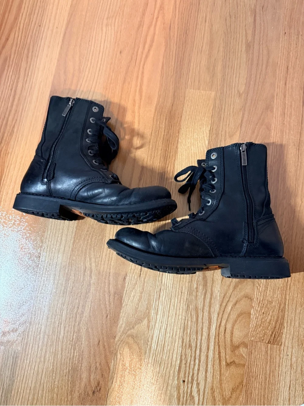 Harley-Davidson Black Leather Lace-Up Moto Combat Boots - Picture 8 of 10